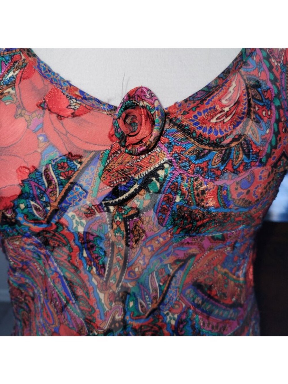 Sheer Sexy Nightie Slip Inner Most Floral Dress Slit Sides Vintage Size M - Picture 3 of 5